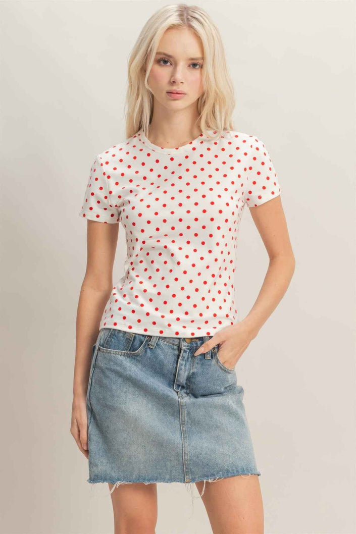 Polka Dot Short Sleeve Crew Neck Top