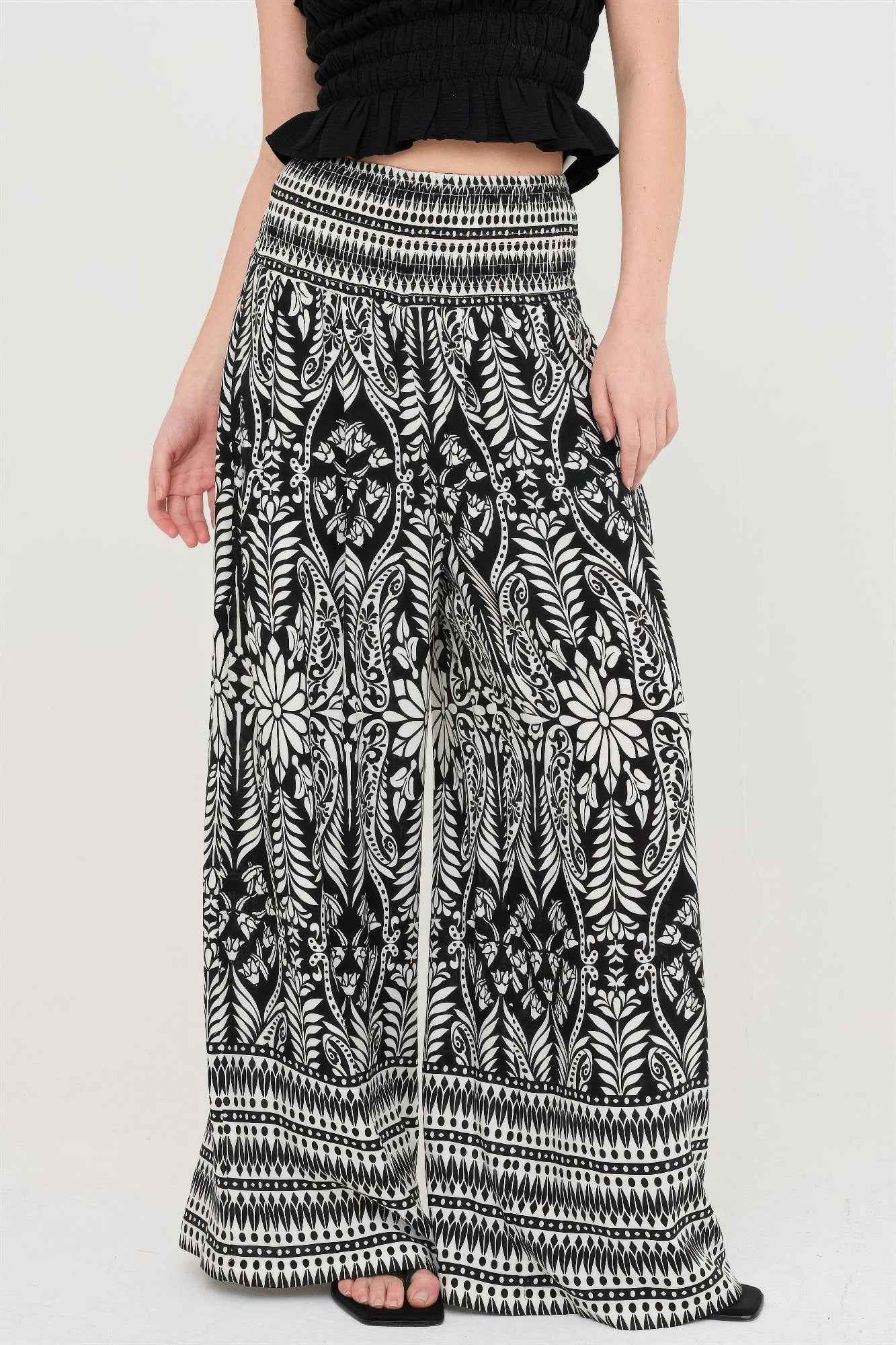 Smocked Waist Floral Pants