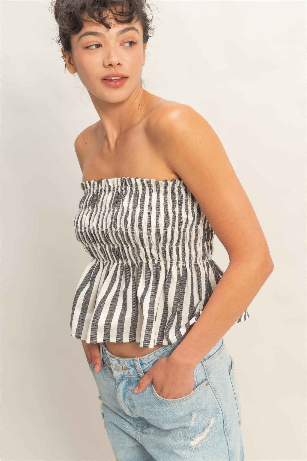 Striped Strapless Smocked Bandeau Top