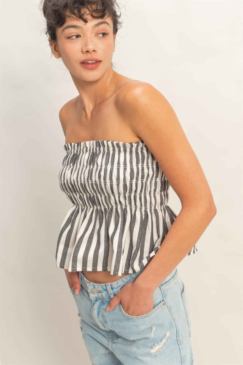 Striped Strapless Smocked Bandeau Top