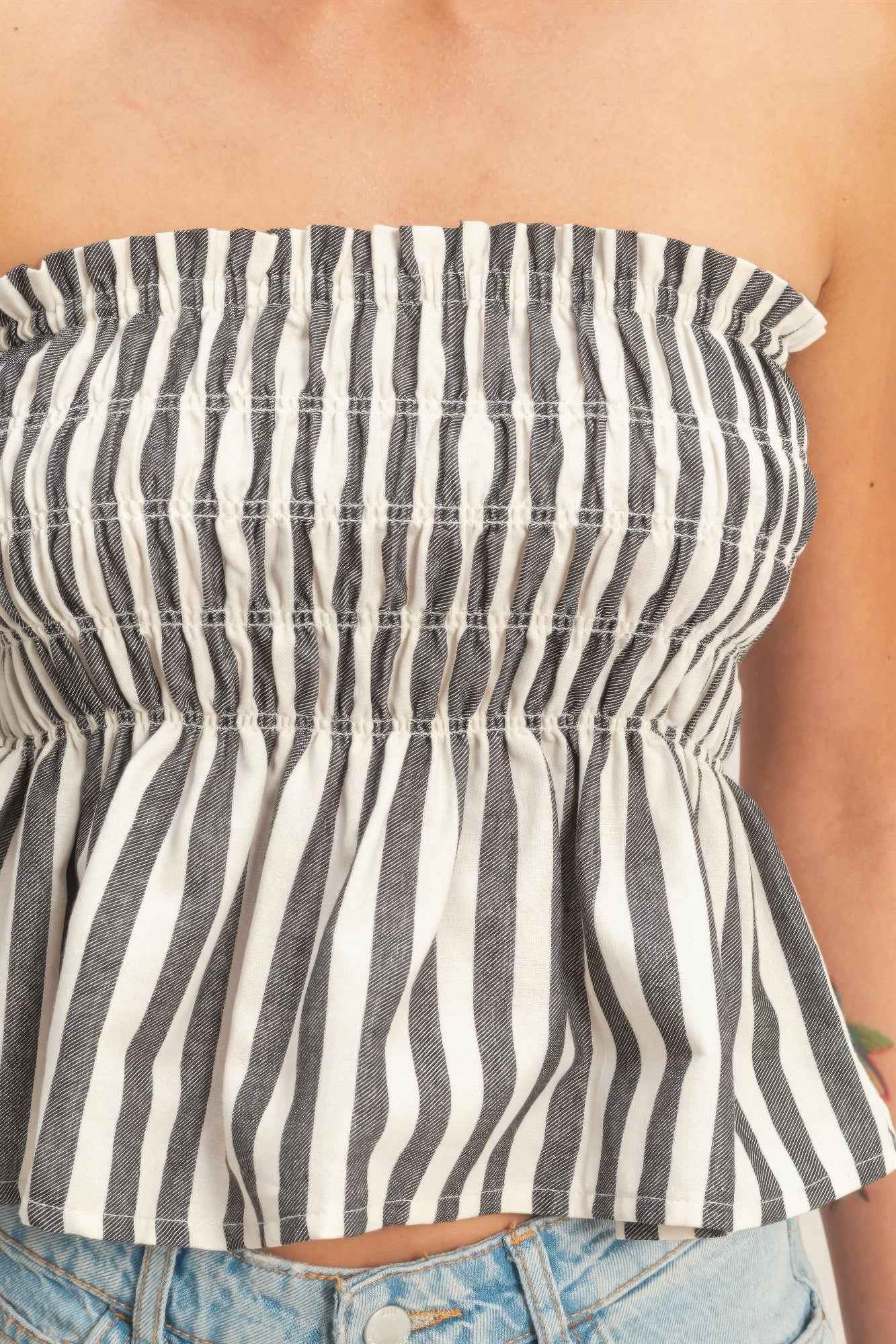 Striped Strapless Smocked Bandeau Top