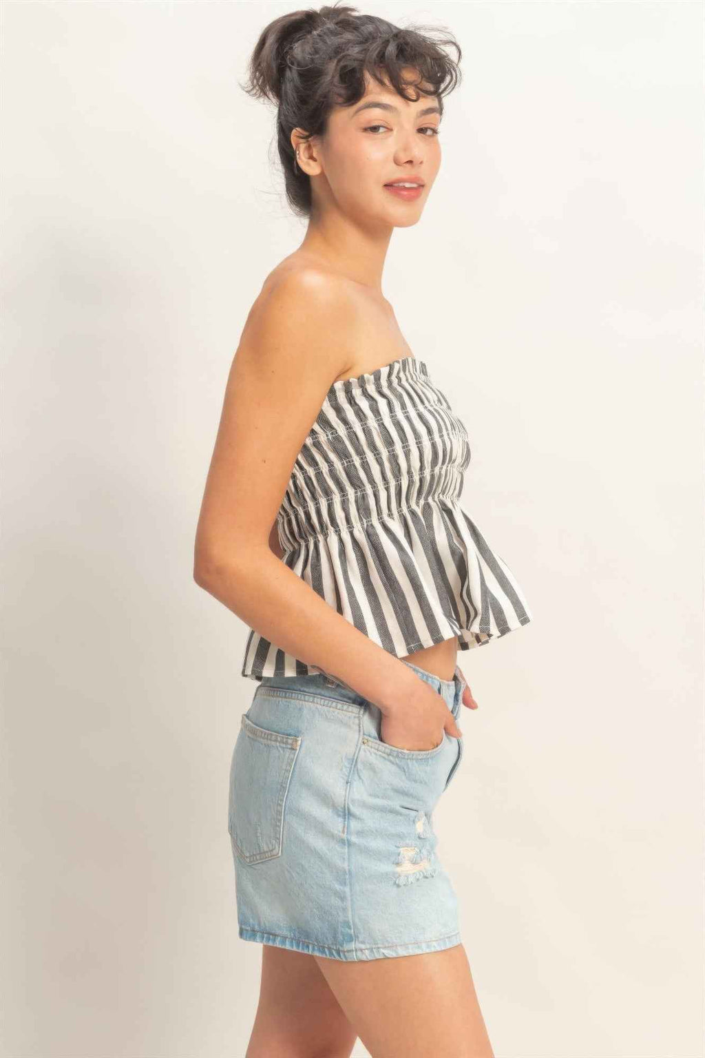 Striped Strapless Smocked Bandeau Top