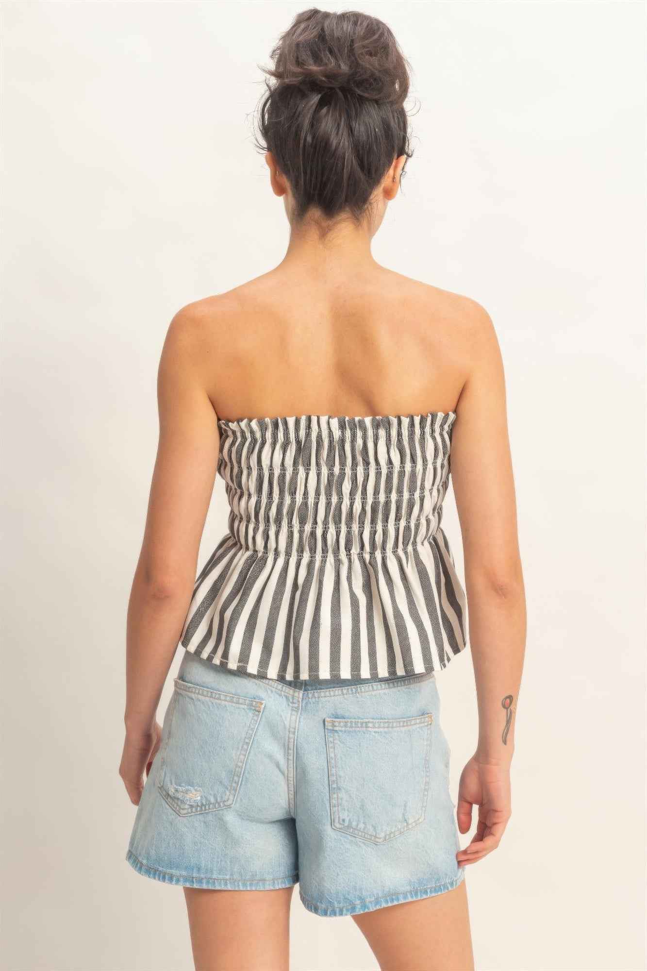 Striped Strapless Smocked Bandeau Top