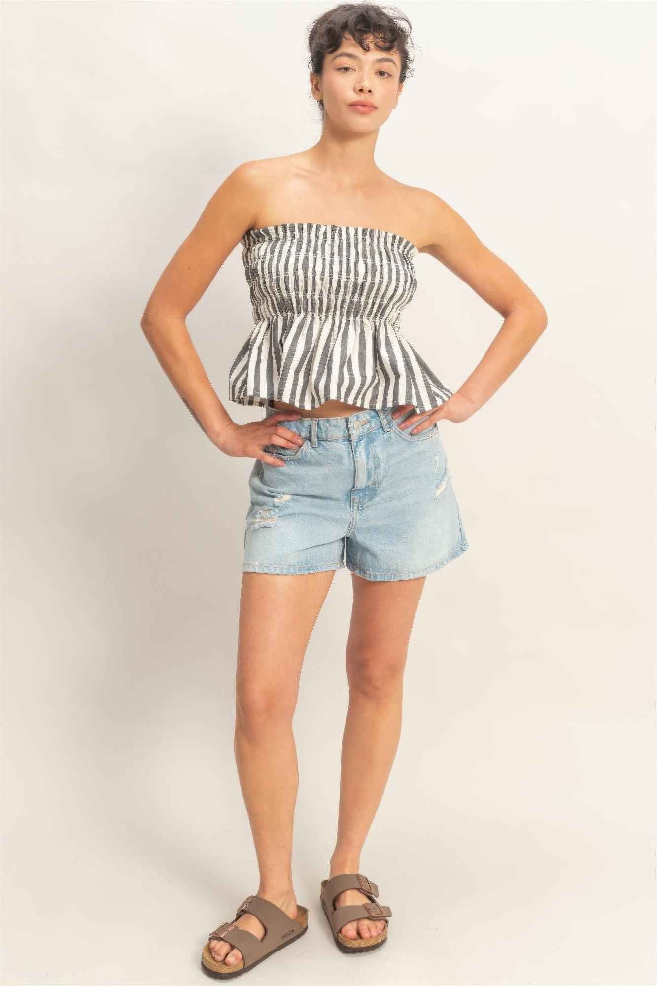 Striped Strapless Smocked Bandeau Top