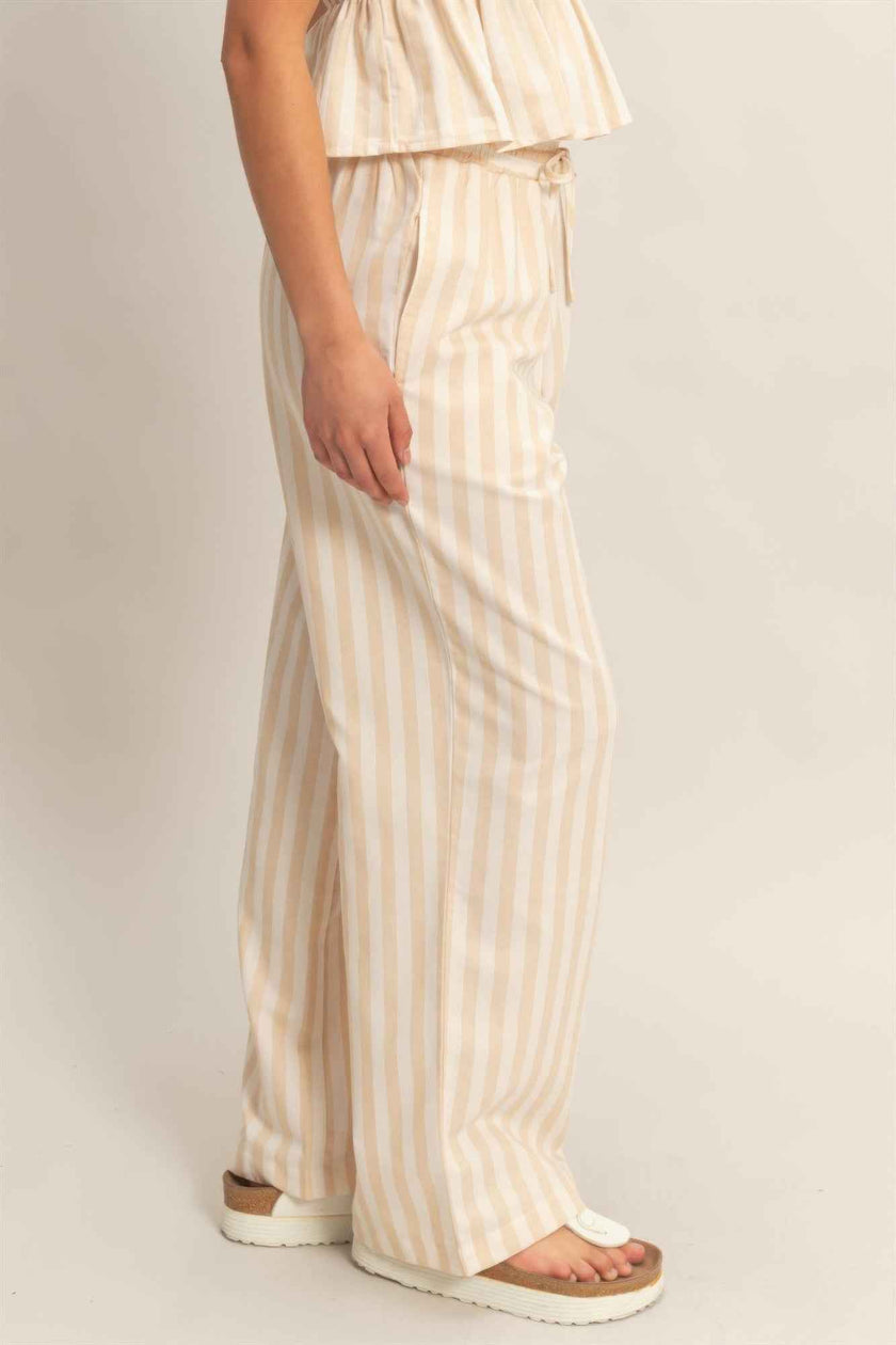 Vertical Striped Elastic Pants With Side Pockets