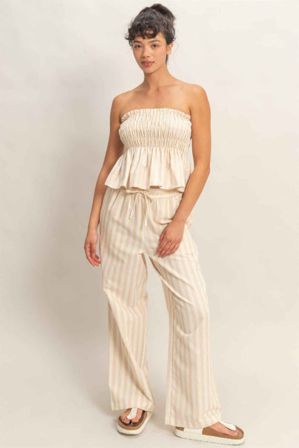 Vertical Striped Elastic Pants With Side Pockets