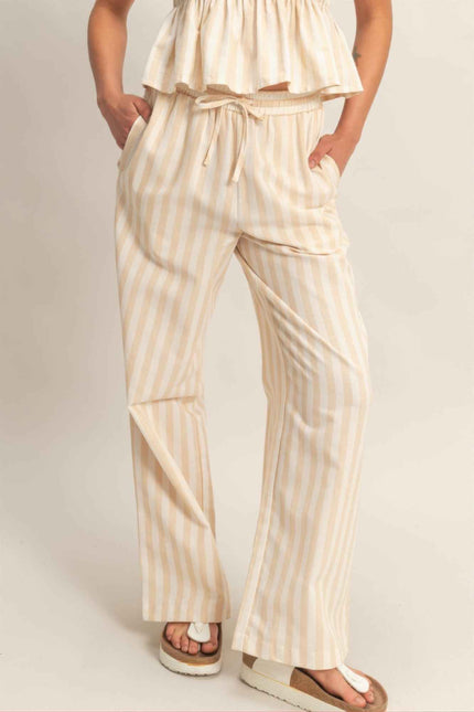 Vertical Striped Elastic Pants With Side Pockets