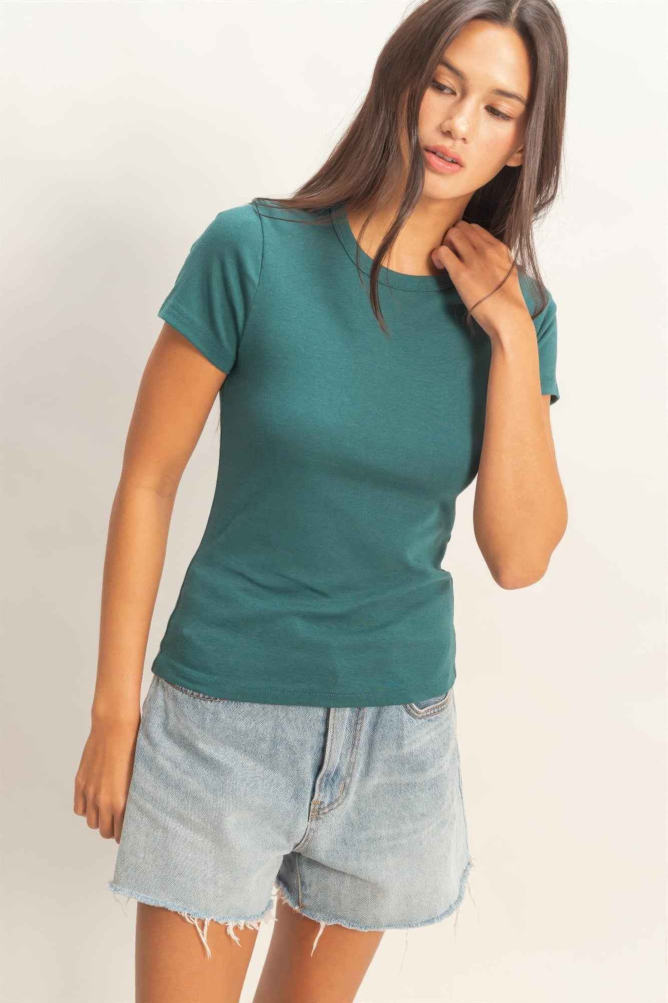 Mineral Washed Crew Neck Short Sleeve Top