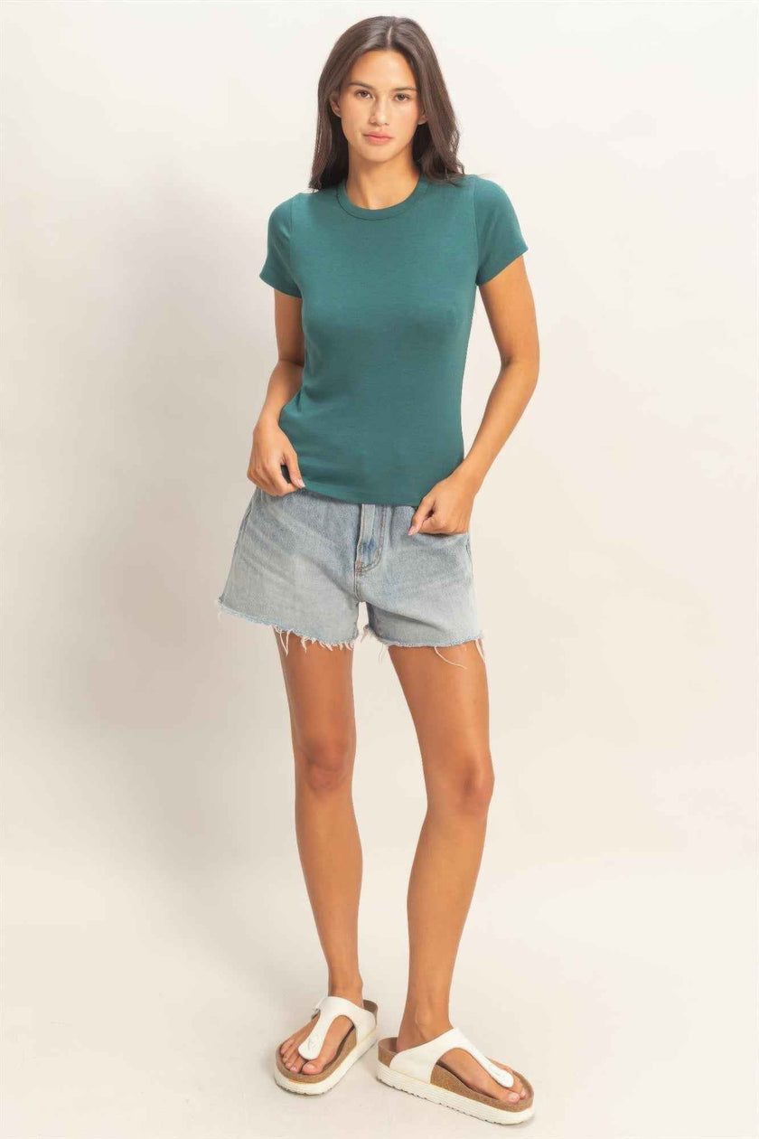 Mineral Washed Crew Neck Short Sleeve Top