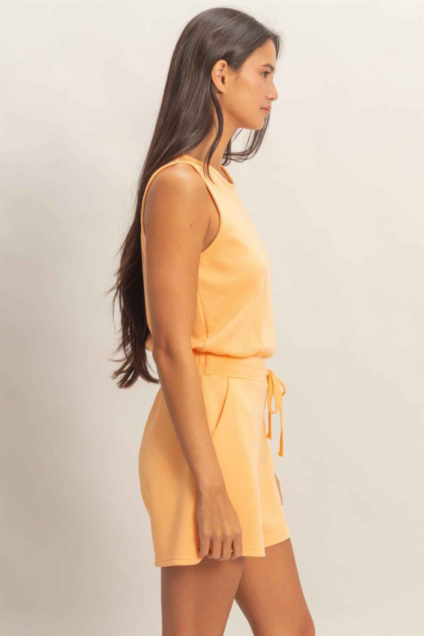 Drawstring Waist Sleeveless Romper