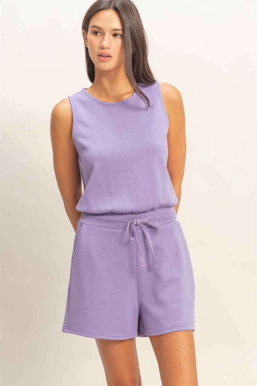 Drawstring Waist Sleeveless Romper
