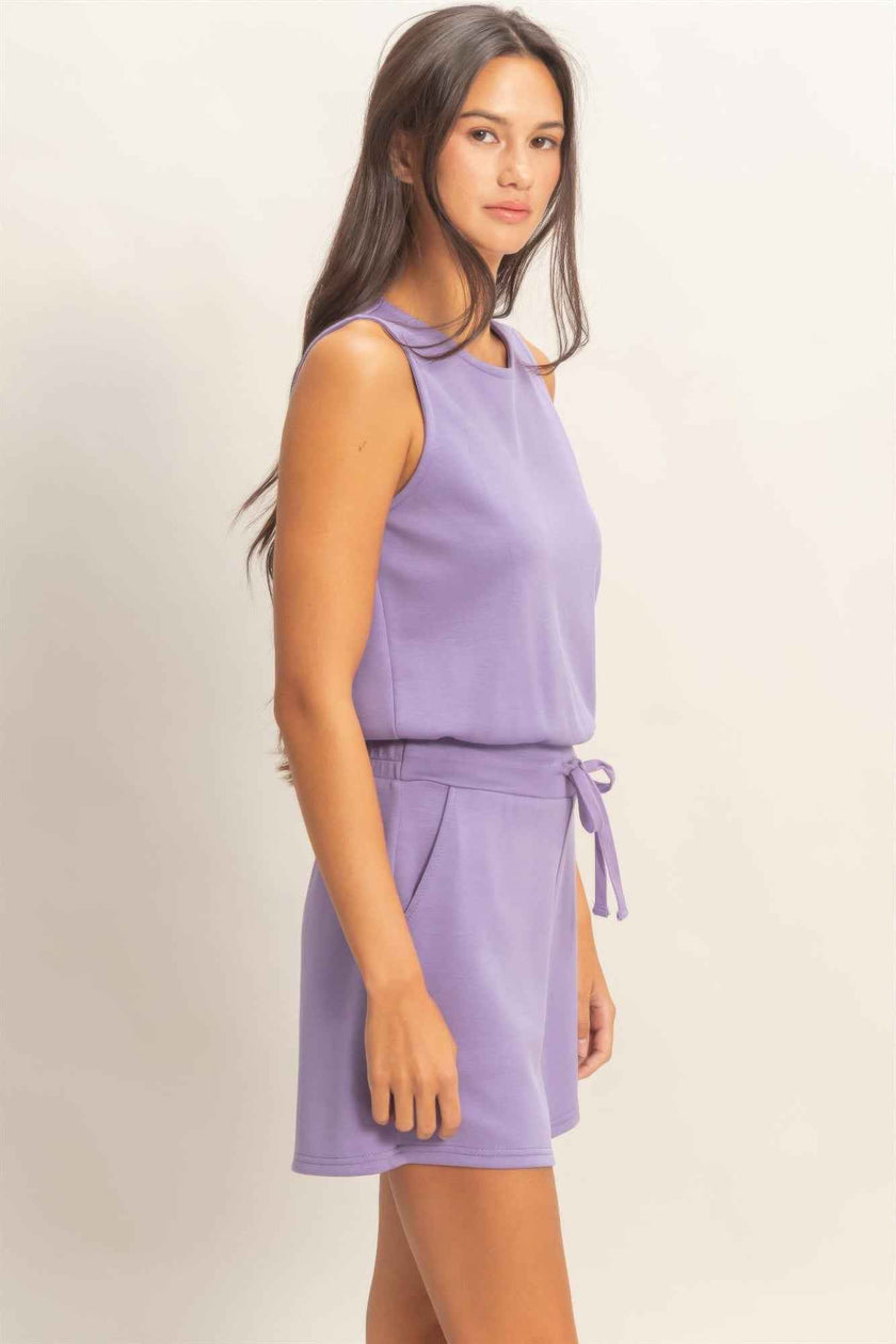 Drawstring Waist Sleeveless Romper