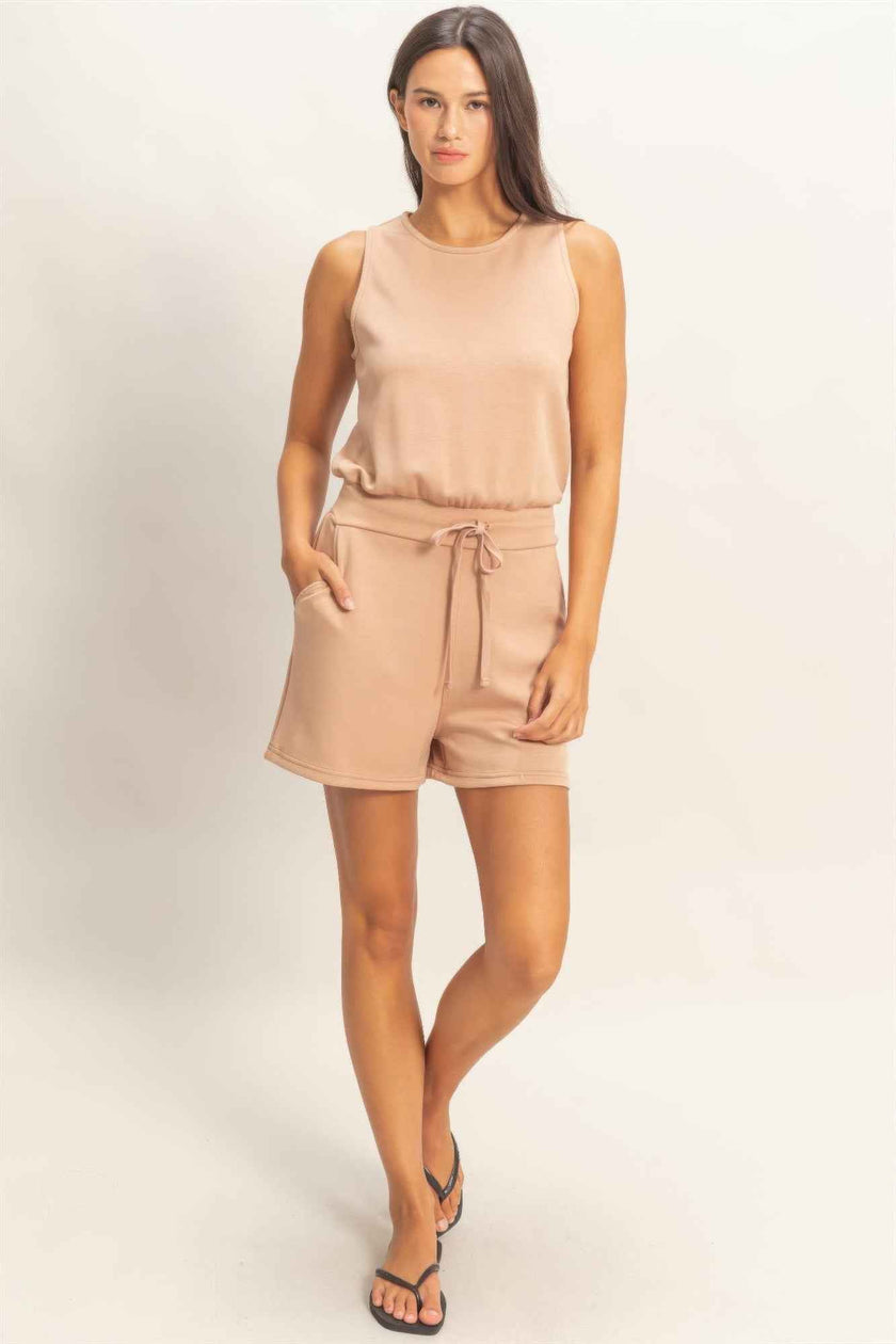 Drawstring Waist Sleeveless Romper