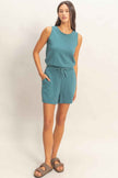 Drawstring Waist Sleeveless Romper