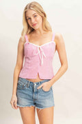 Gingham Tie Front Tank Top