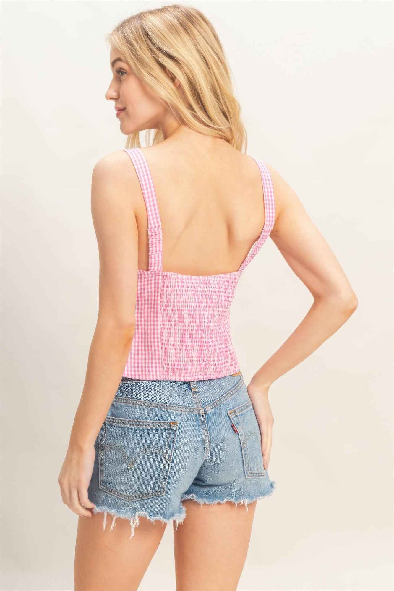 Gingham Tie Front Tank Top