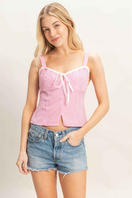 Gingham Tie Front Tank Top