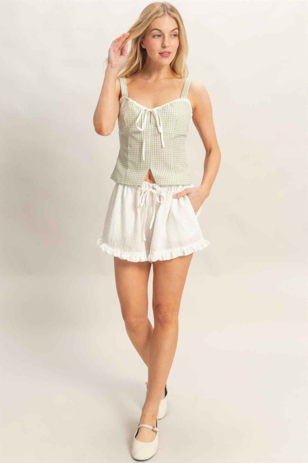 Gingham Tie Front Tank Top