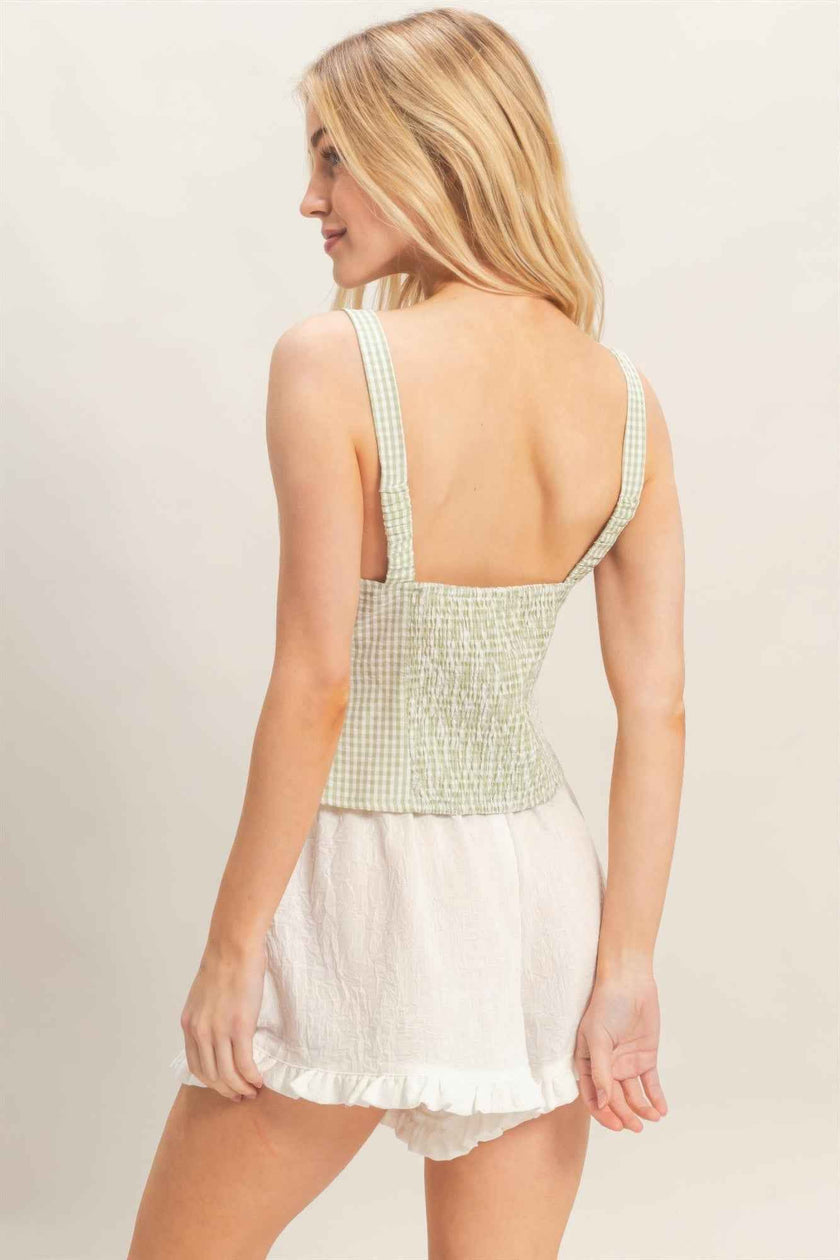 Gingham Tie Front Tank Top