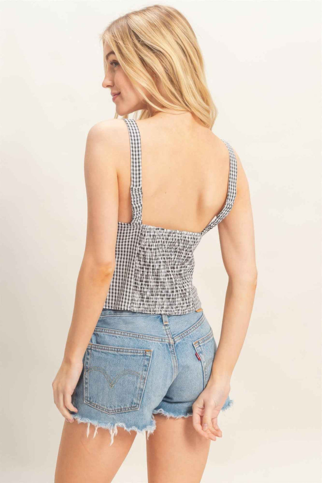 Gingham Tie Front Tank Top