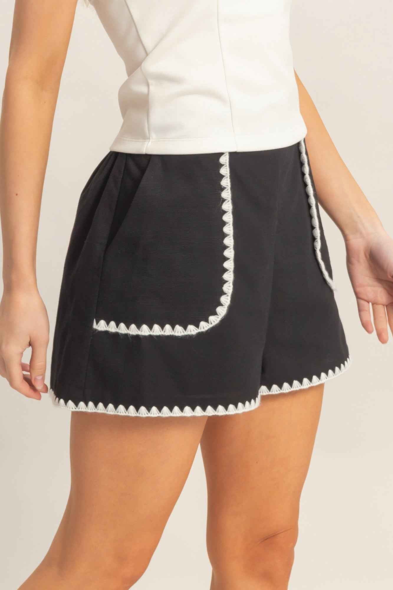 Scallop Trim High-waisted Shorts