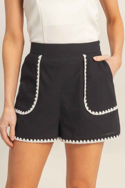 Scallop Trim High-waisted Shorts