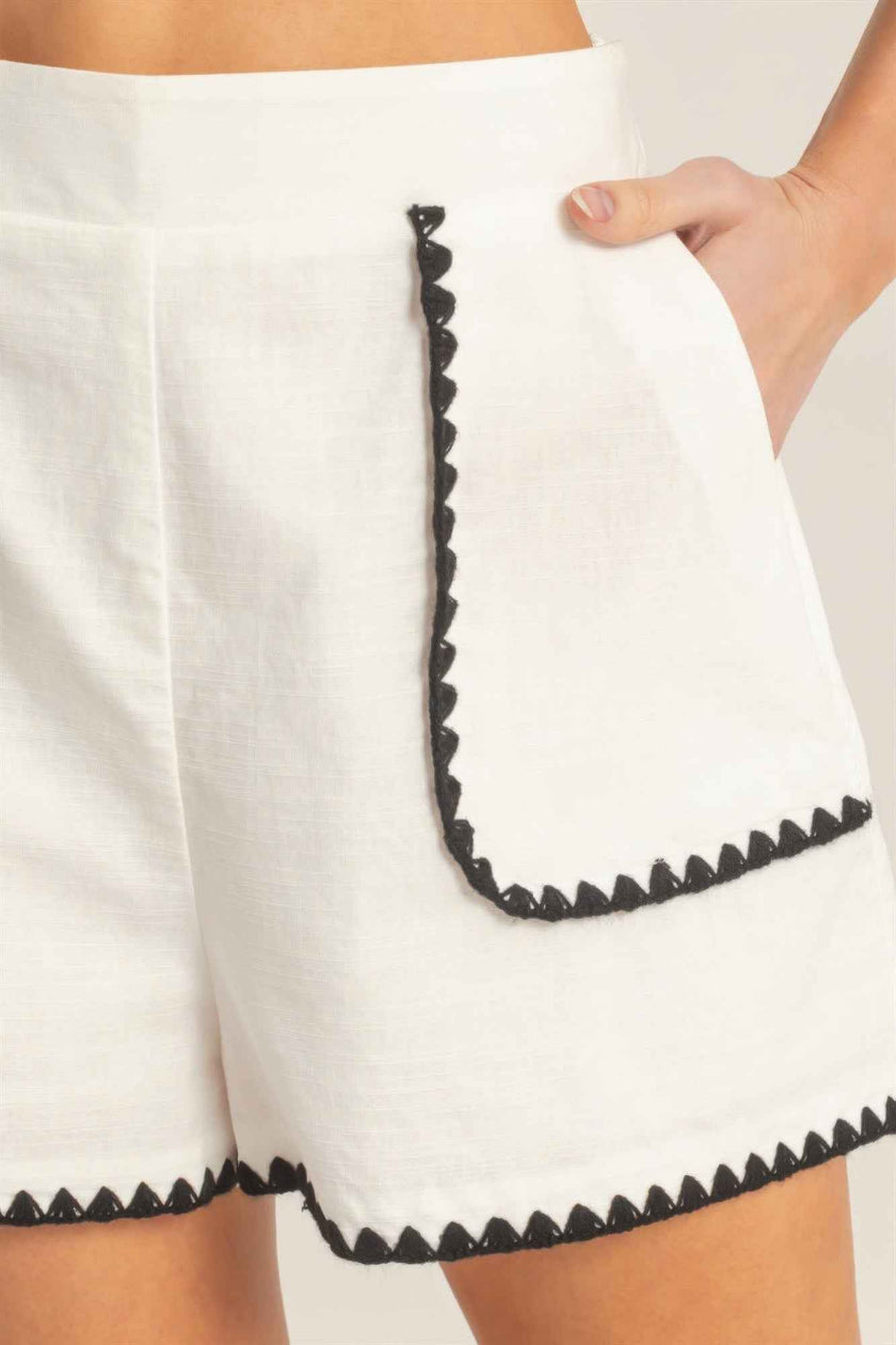 Scallop Trim High-waisted Shorts