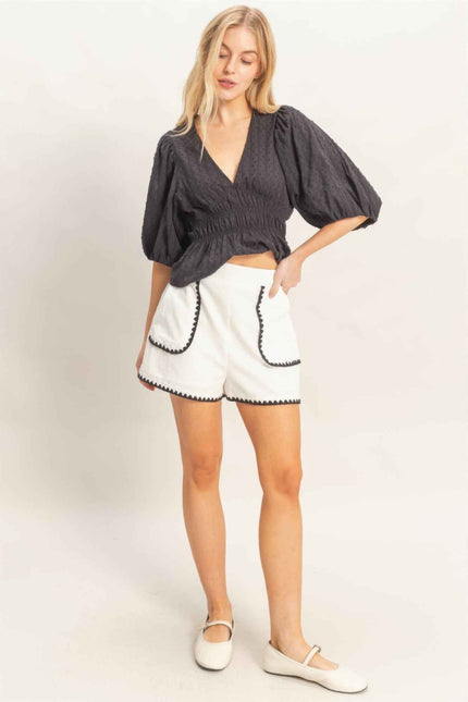 Scallop Trim High-waisted Shorts