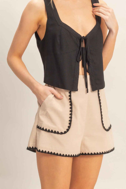 Scallop Trim High-waisted Shorts