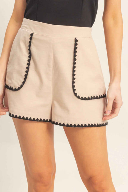 Scallop Trim High-waisted Shorts