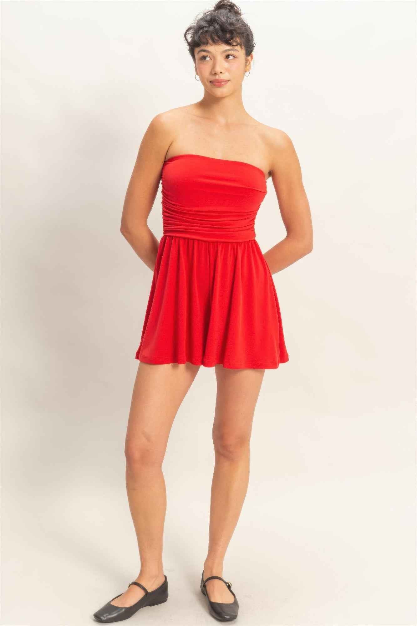 Strapless Shirred Waist Romper