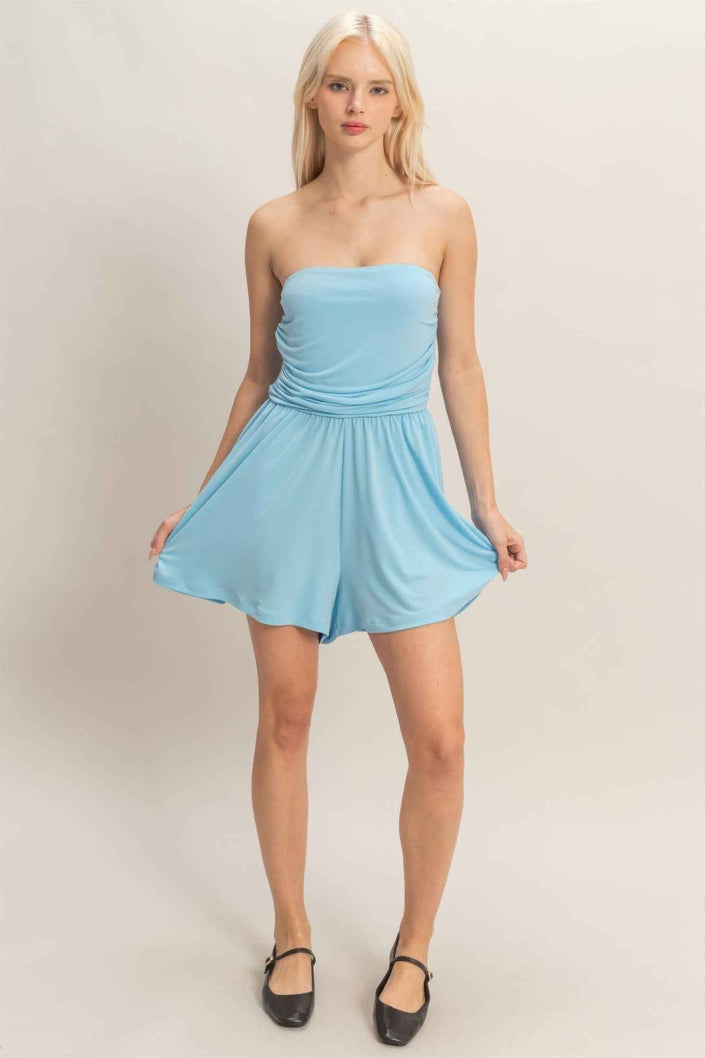 Strapless Shirred Waist Romper