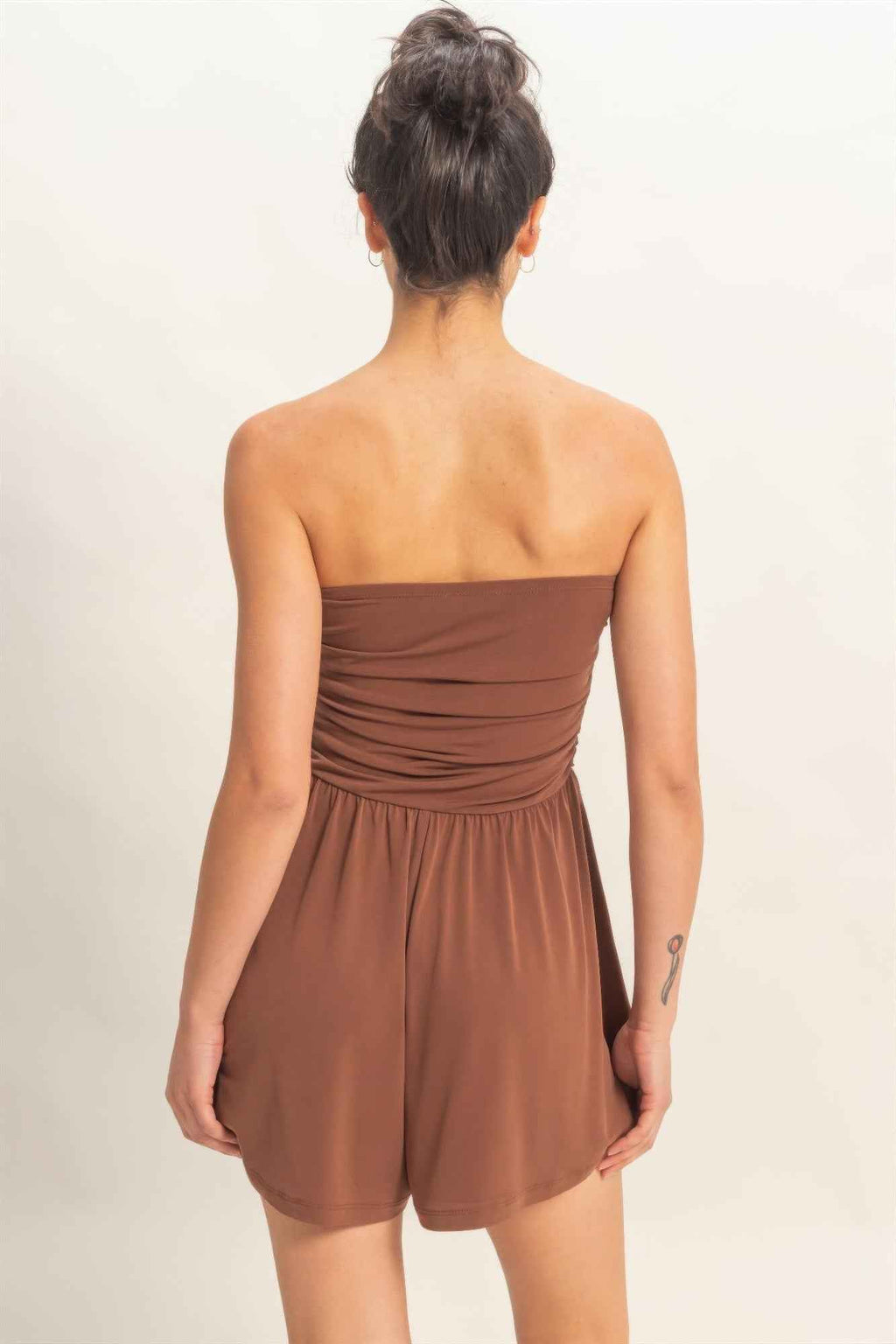 Strapless Shirred Waist Romper