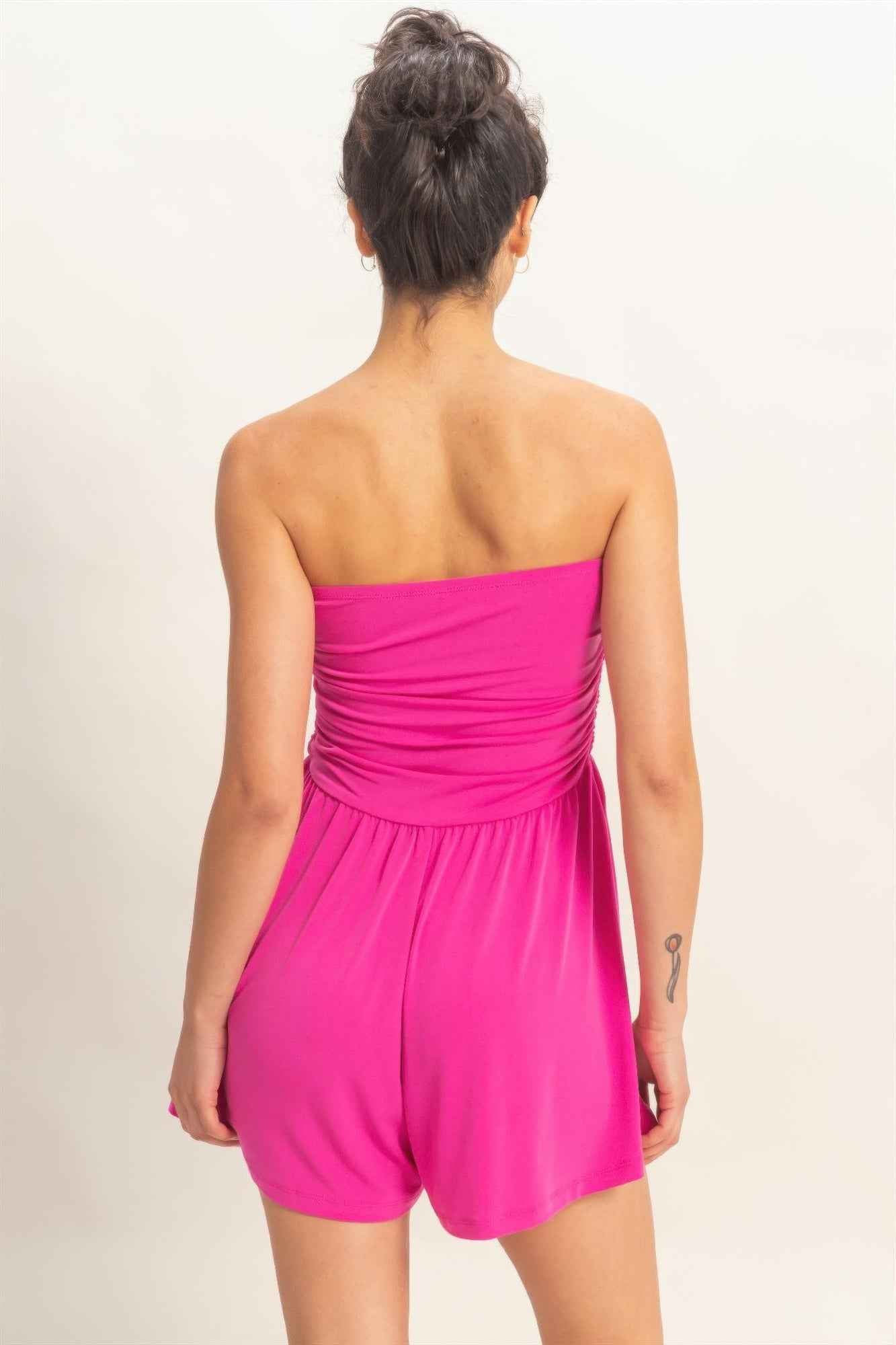 Strapless Shirred Waist Romper