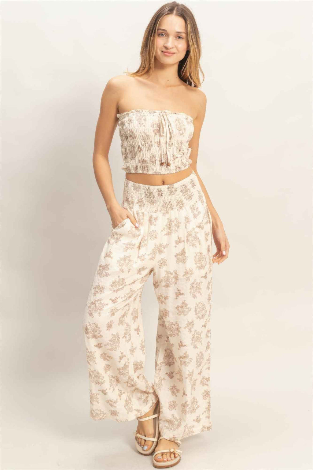 Smocked Tube Top & Wide-leg Pants Set