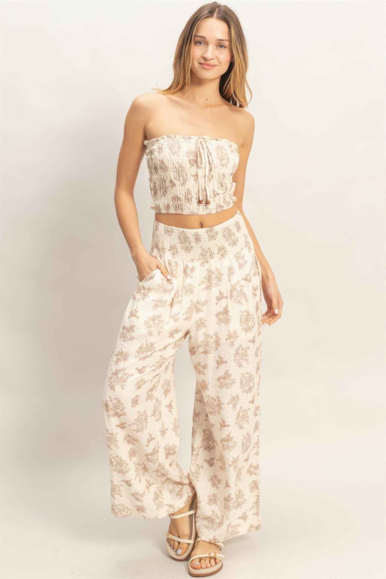Smocked Tube Top & Wide-leg Pants Set