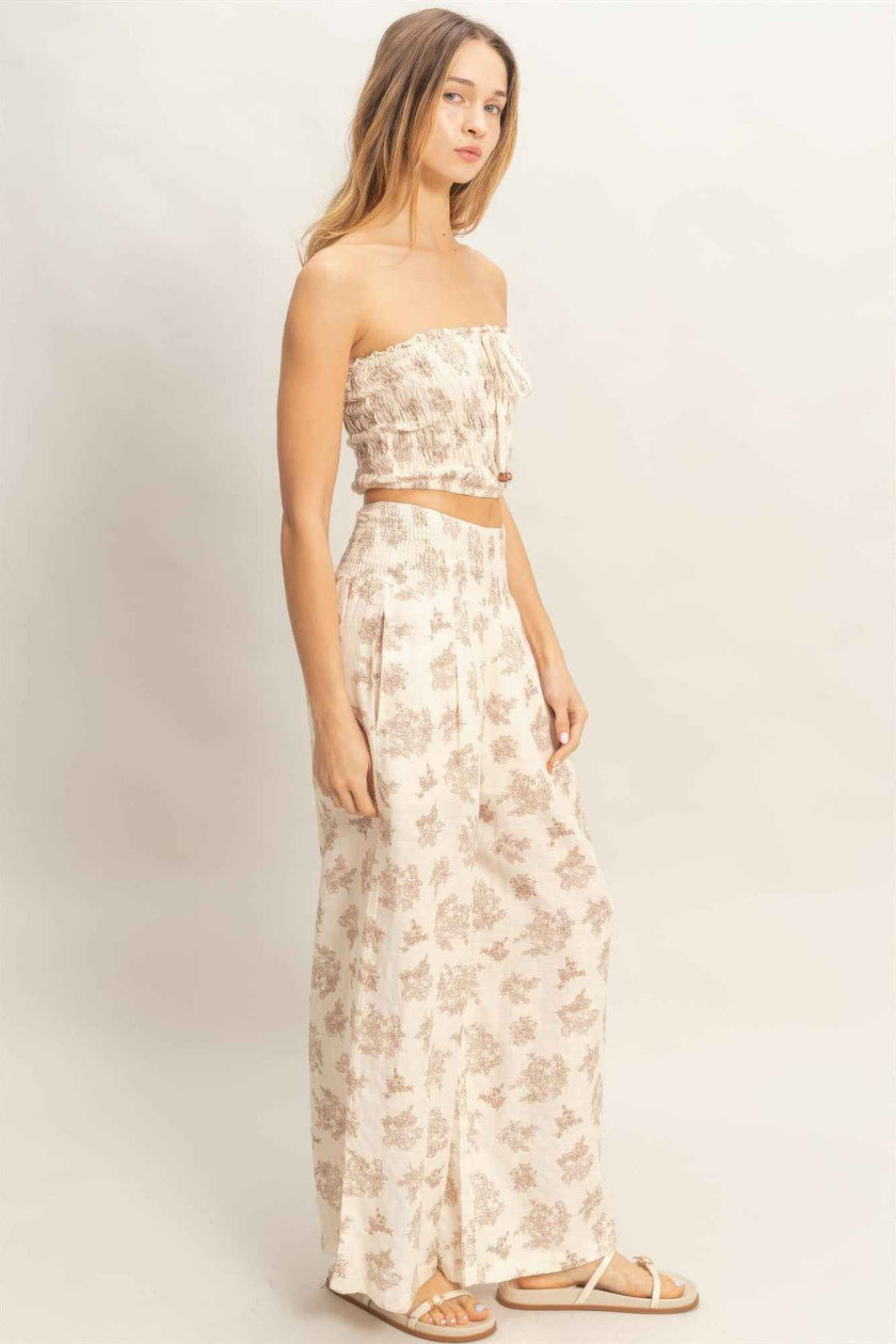 Smocked Tube Top & Wide-leg Pants Set