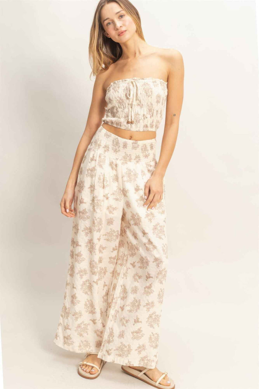 Smocked Tube Top & Wide-leg Pants Set
