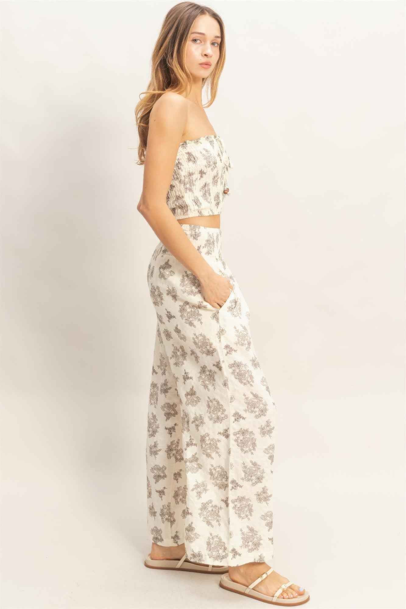 Smocked Tube Top & Wide-leg Pants Set