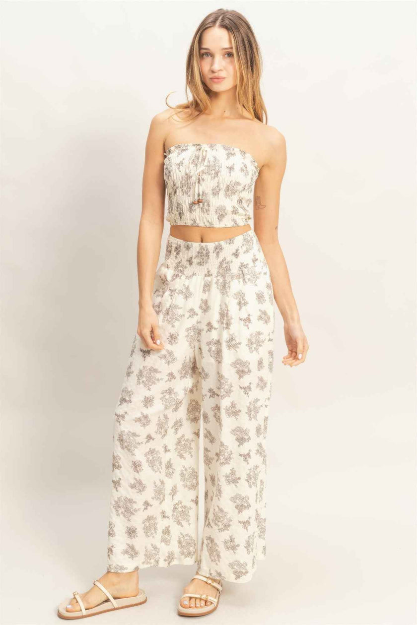 Smocked Tube Top & Wide-leg Pants Set