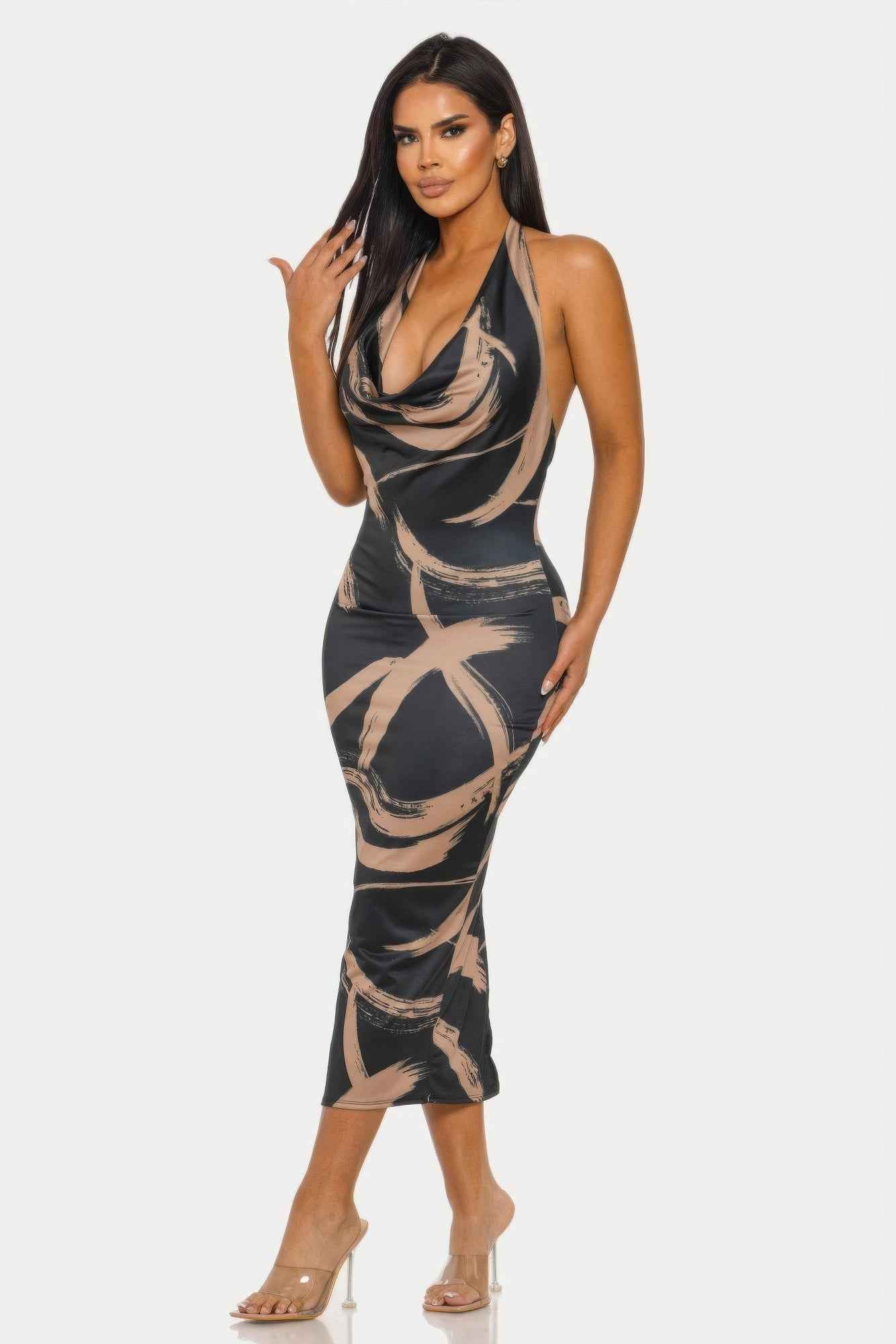Fierce Stroke Halter Midi Dress