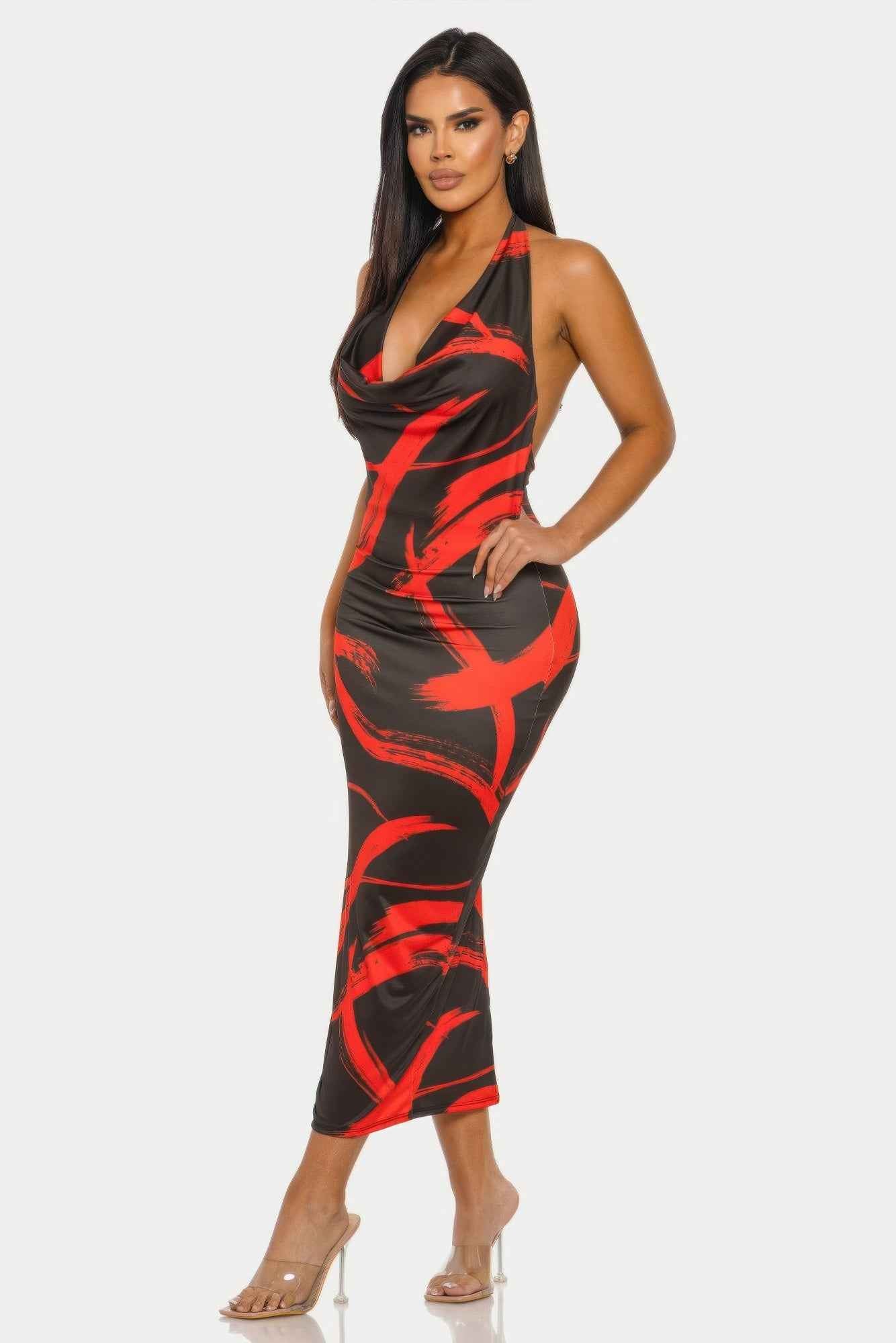 Fierce Stroke Halter Midi Dress