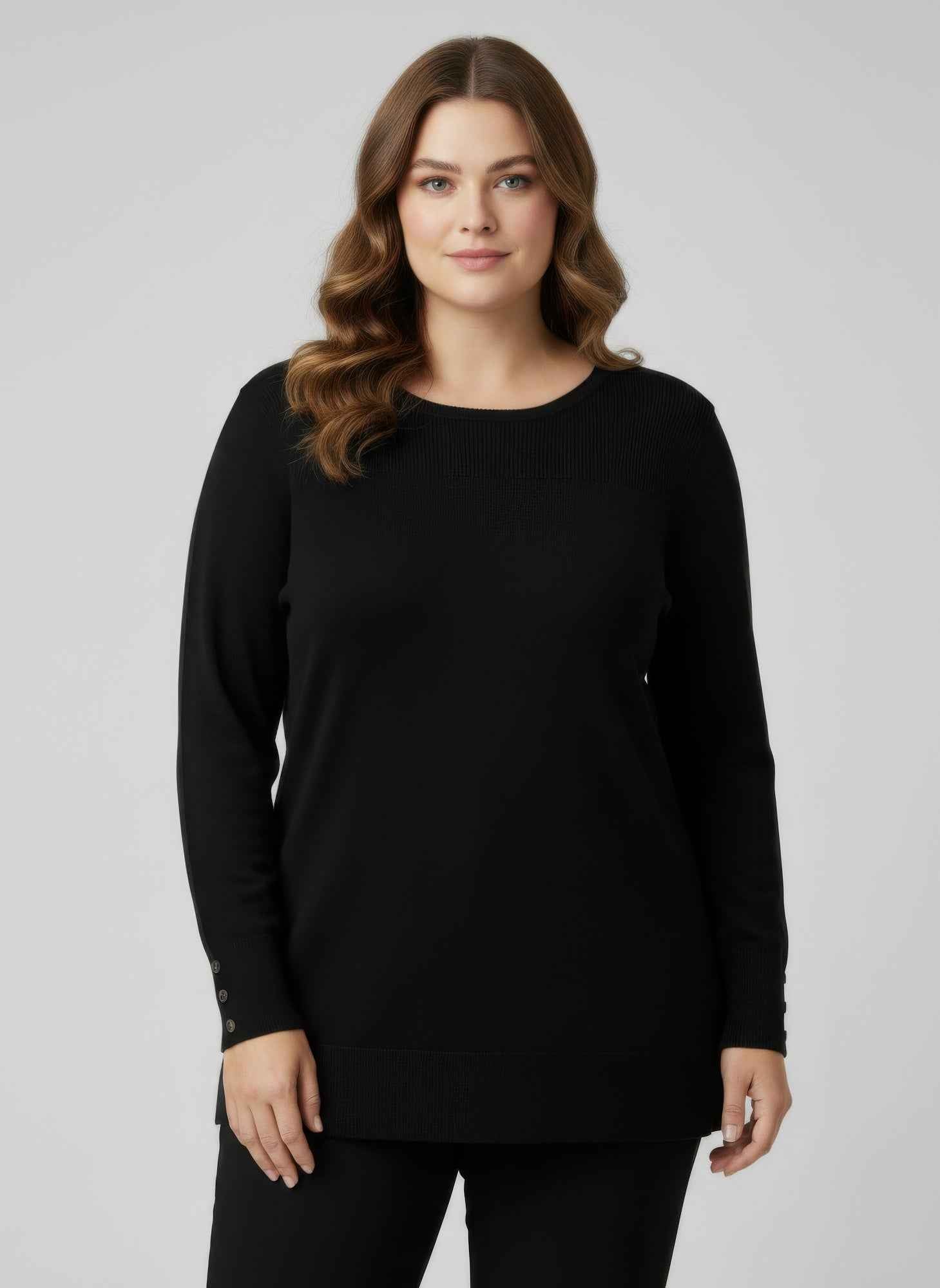Mocha Button Cuff Ribbed Knit Tunic Top