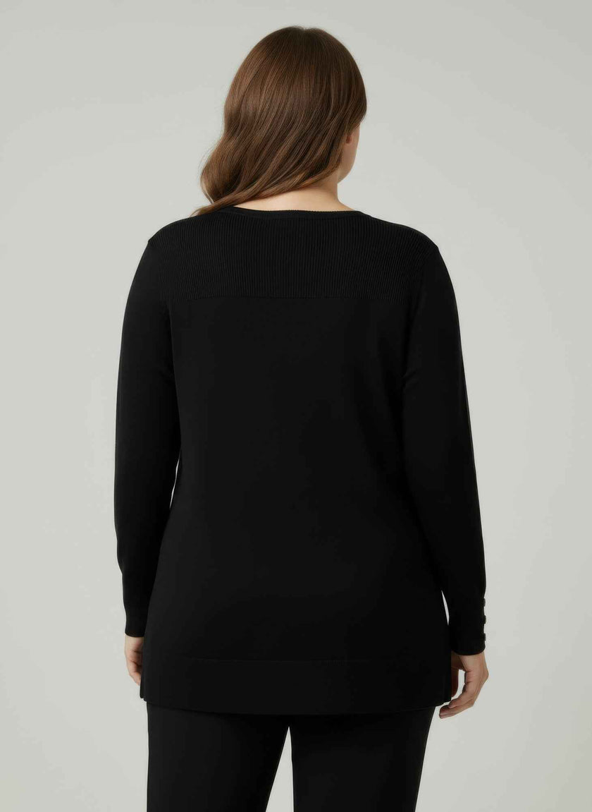 Mocha Button Cuff Ribbed Knit Tunic Top