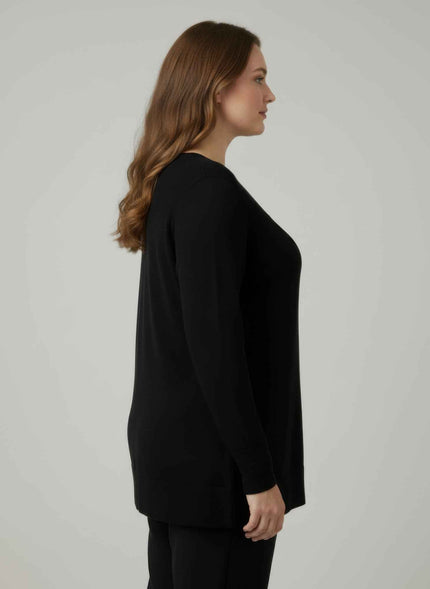 Mocha Button Cuff Ribbed Knit Tunic Top
