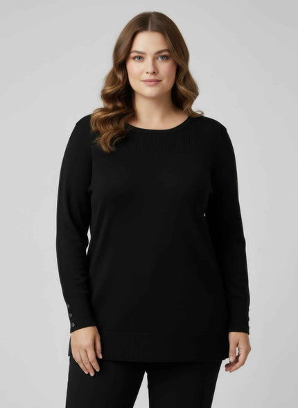 Mocha Button Cuff Ribbed Knit Tunic Top