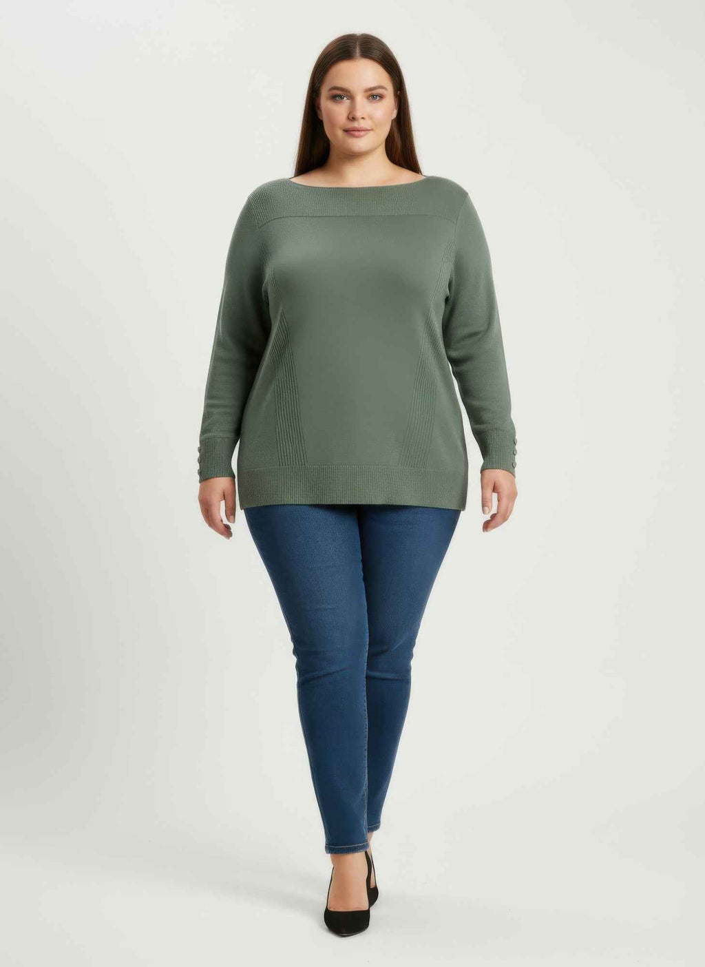 Mocha Button Cuff Ribbed Knit Tunic Top