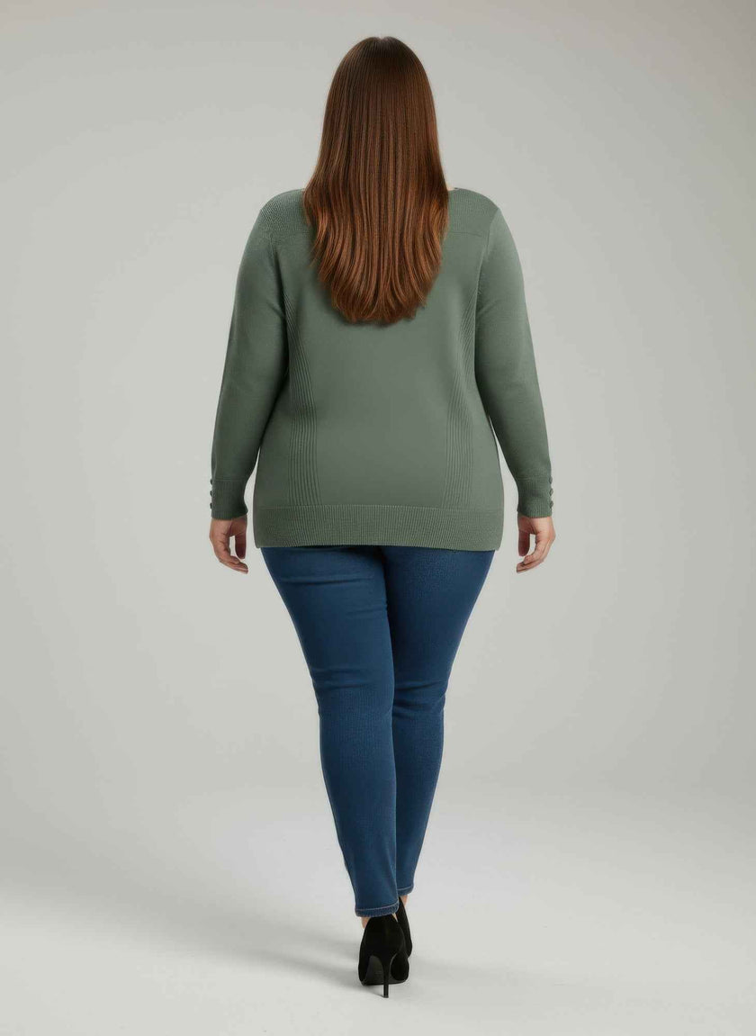 Mocha Button Cuff Ribbed Knit Tunic Top