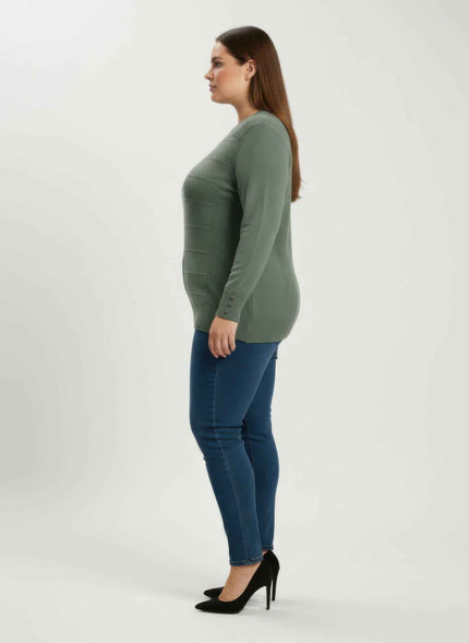 Mocha Button Cuff Ribbed Knit Tunic Top