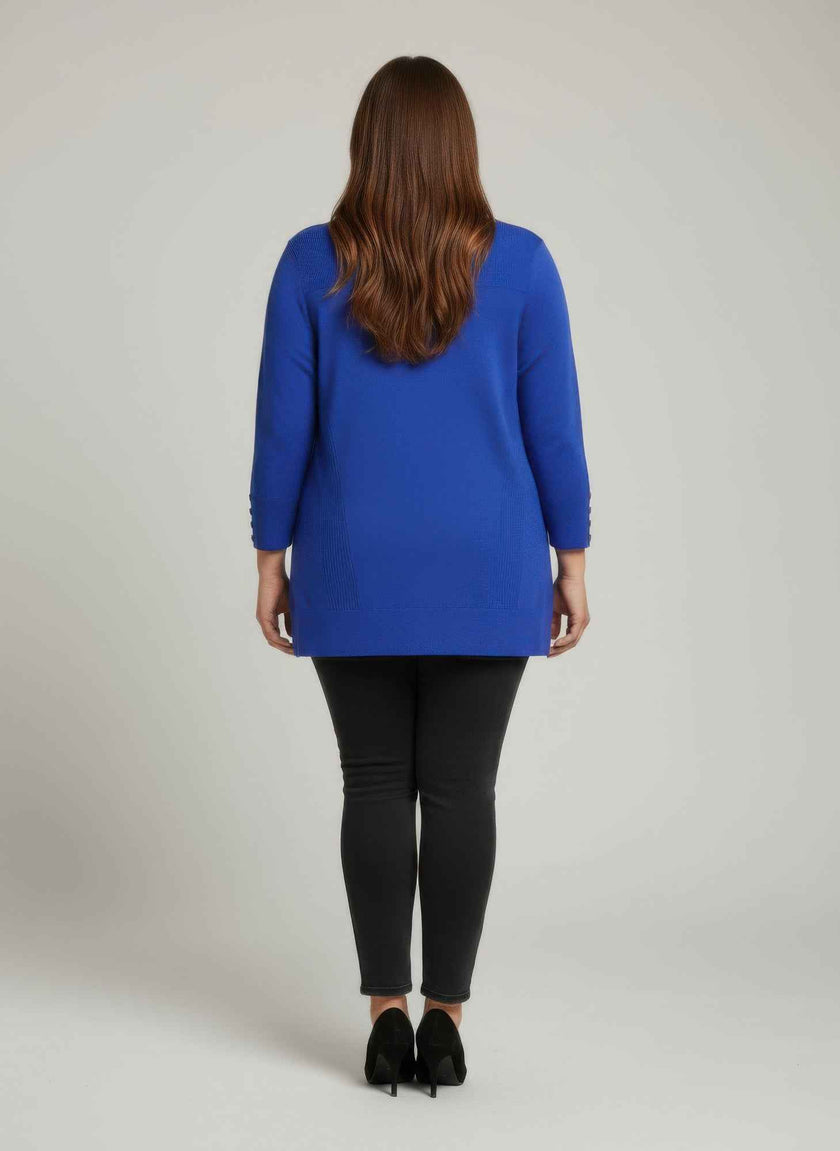 Mocha Button Cuff Ribbed Knit Tunic Top